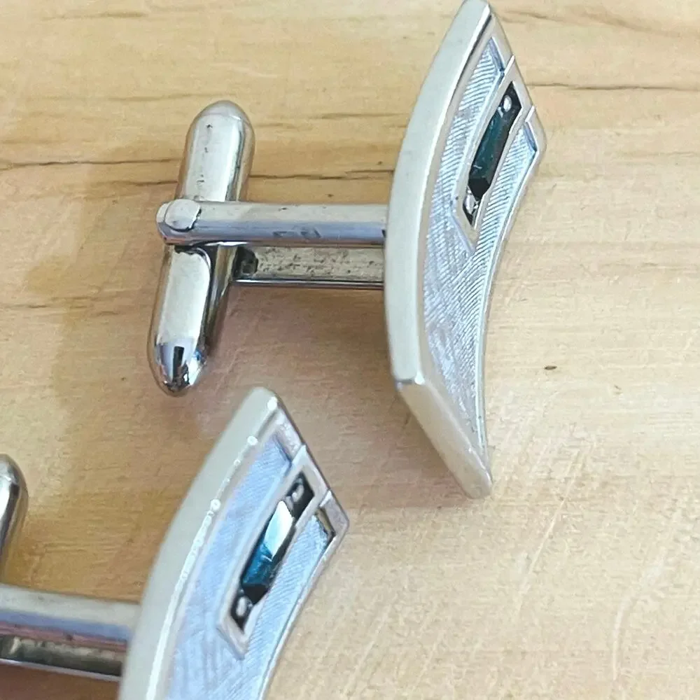 2 Pair Vtg Cufflinks (1) SWANK Rhinestone Silver Tone Jewelry Accessories